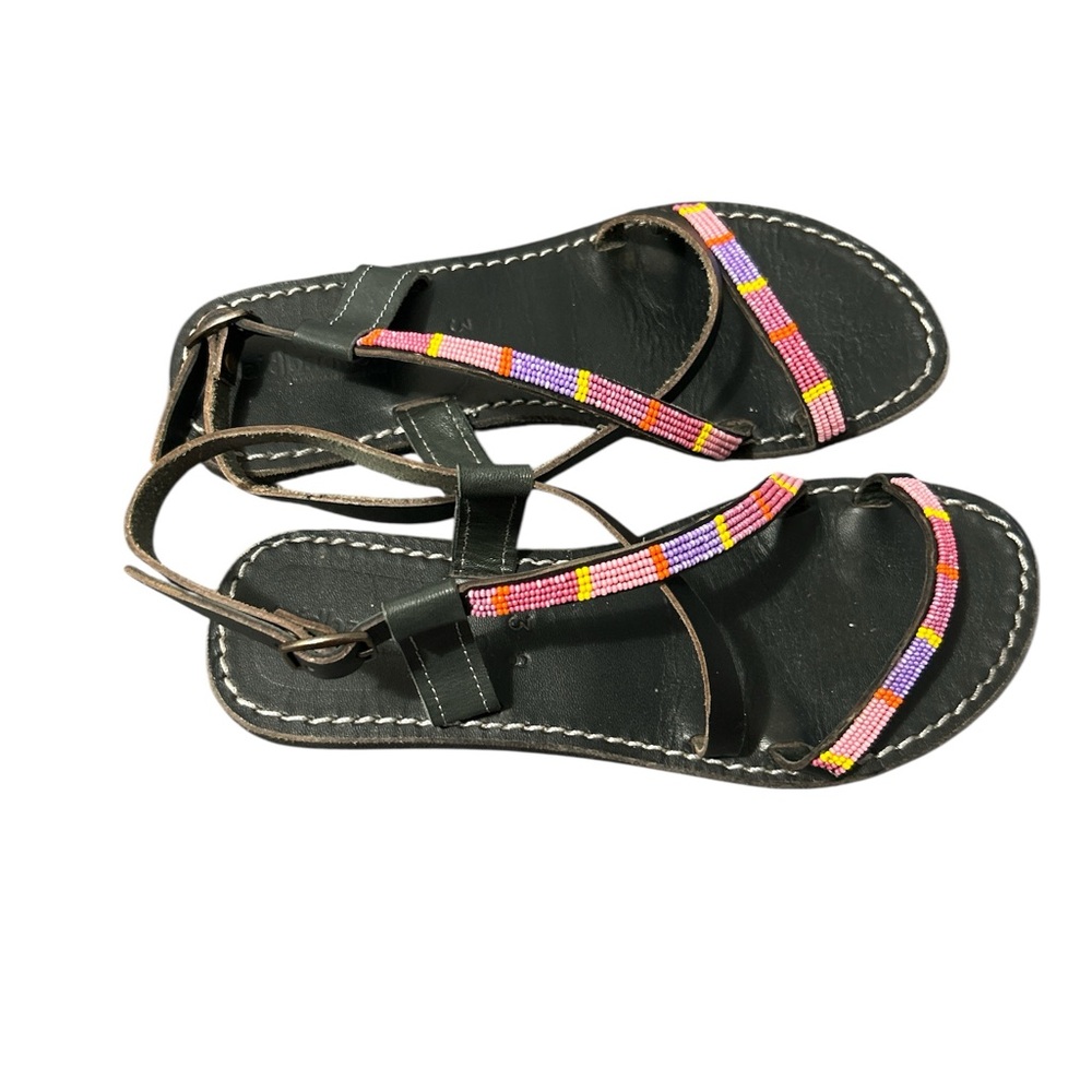 Laidback London Colorful Beaded Black Sandals Size 38 - Picture 2 of 3